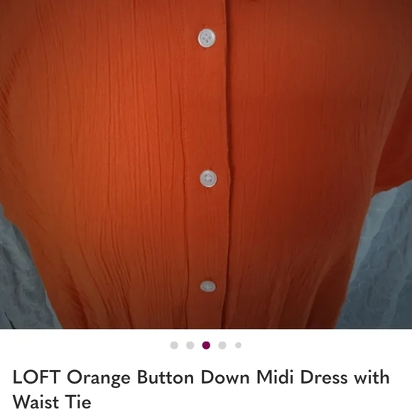 LOFT Orange Button Down Midi Dress with Waist Tie - Picture 3 of 6